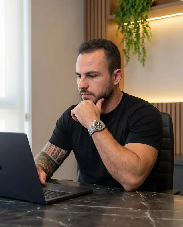 Rodrigo Amaral trabalhando no notebook